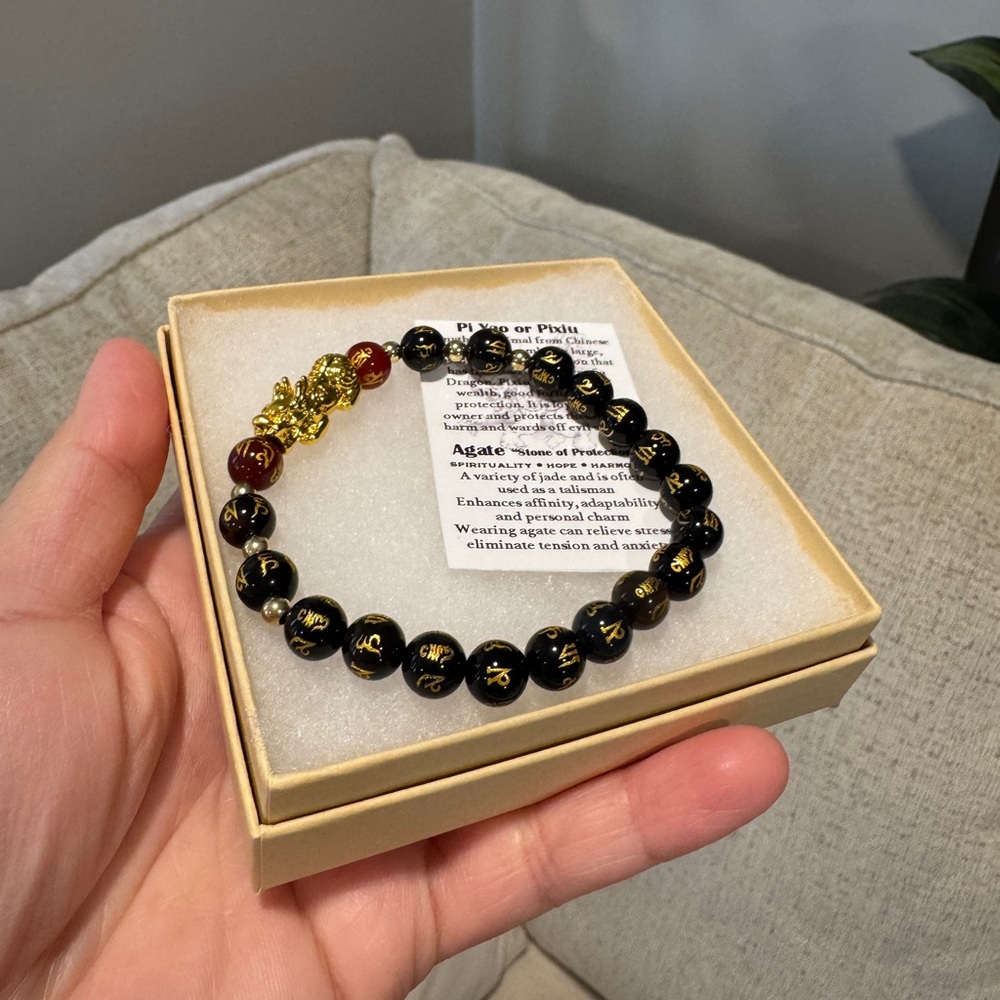 Mantra Agate 24k Gold Plated Piyao Good Luck Bracelet